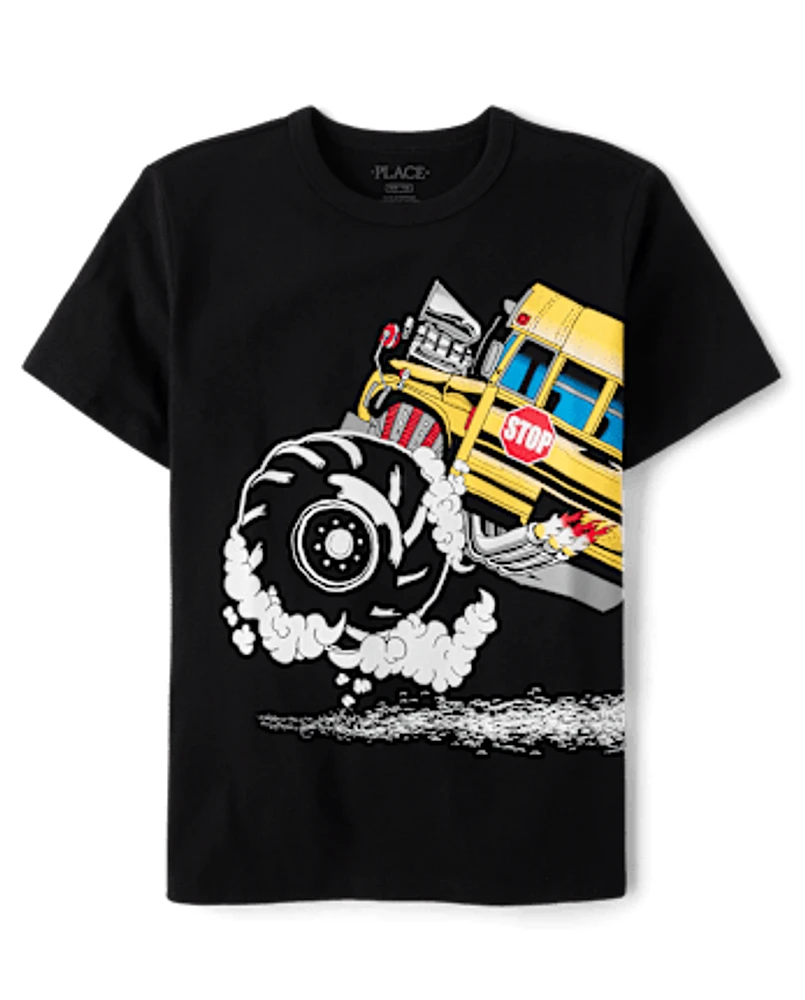 Boys Monster Truck School Bus Graphic Tee