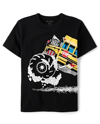 Boys Monster Truck School Bus Graphic Tee