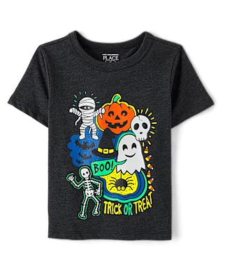 Baby And Toddler Boys Glow Halloween Doodles Graphic Tee