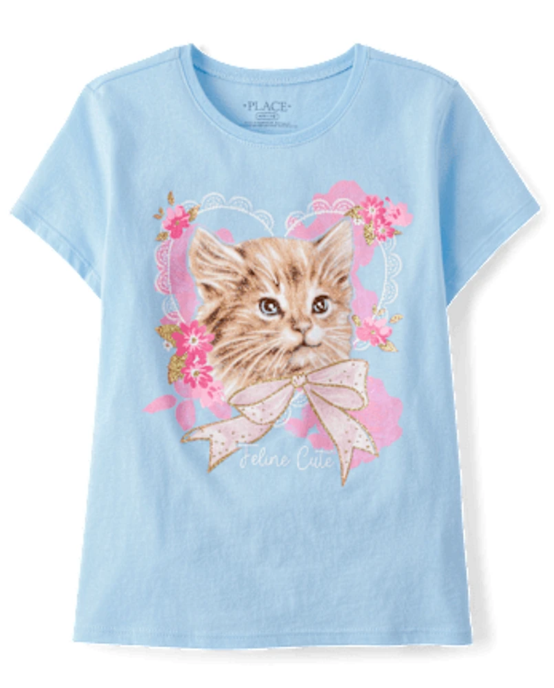 Girls Cat Heart Graphic Tee