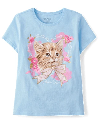 Girls Cat Heart Graphic Tee