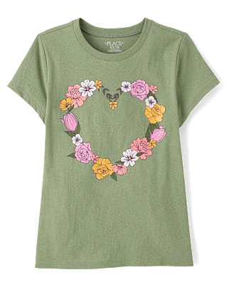 Girls Floral Heart Graphic Tee