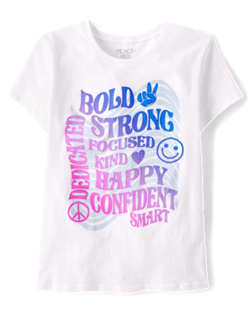 Girls Confidence Words Graphic Tee