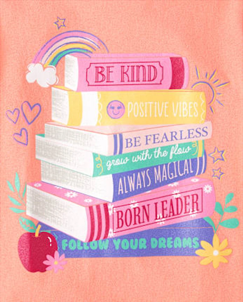Girls Positive Book Stack Graphic Tee