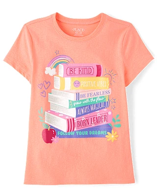 Girls Positive Book Stack Graphic Tee