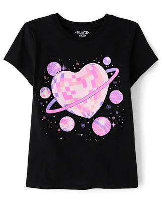 Girls Space Disco Heart Graphic Tee