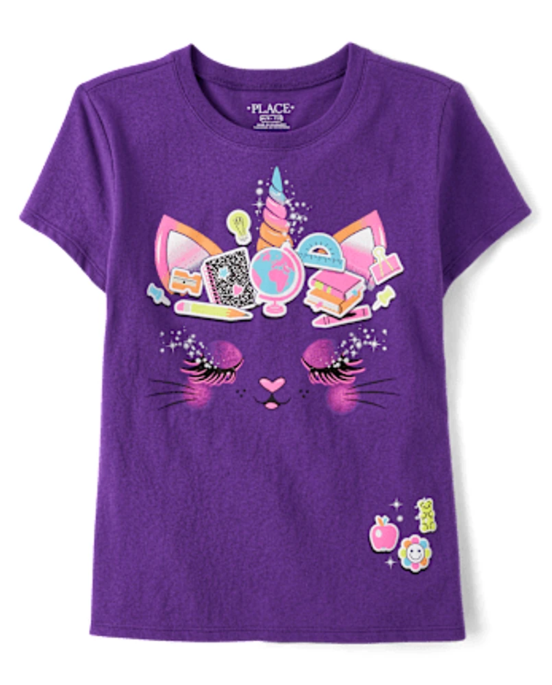 Girls School Cat Graphic Tee