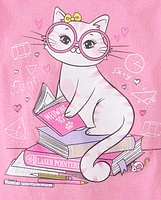 Girls Reading Cat Graphic Tee