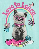 Girls Love to Learn Cat Graphic Tee