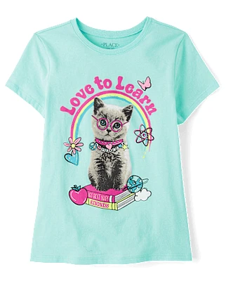 Girls Love to Learn Cat Graphic Tee