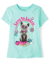 Girls Love to Learn Cat Graphic Tee