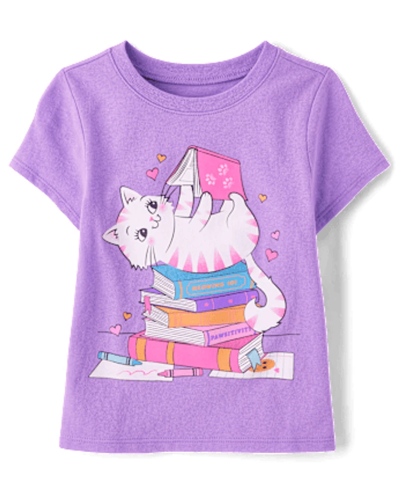 Toddler Girls Reading Cat Graphic Tee