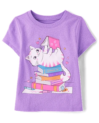 Toddler Girls Reading Cat Graphic Tee