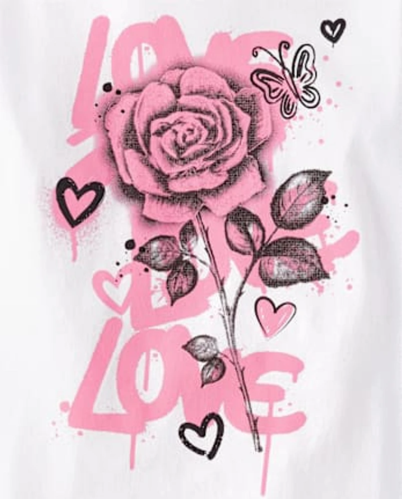 Girls Love Graffiti Rose Graphic Tee