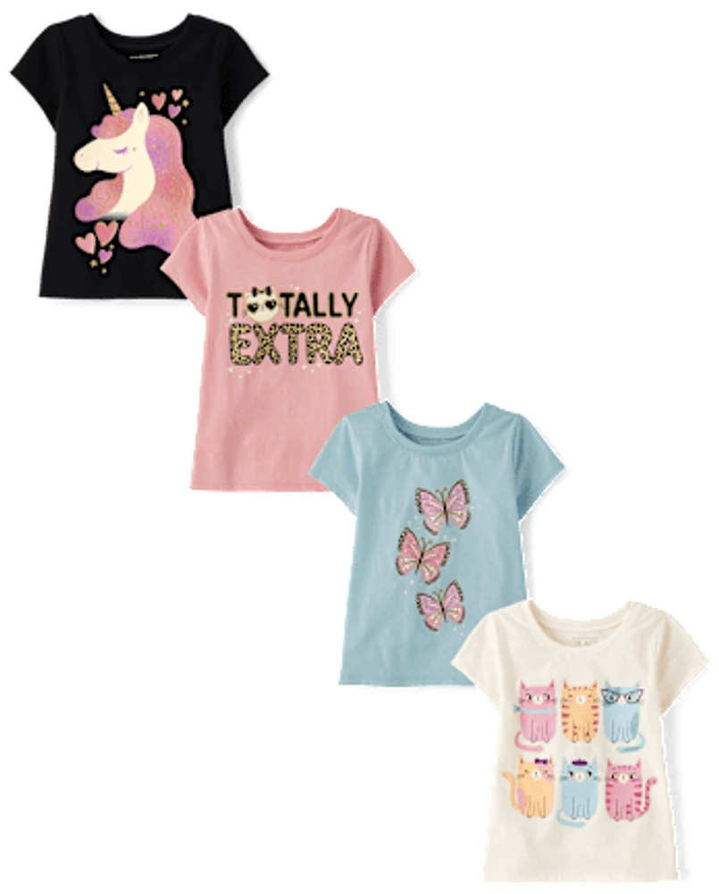 Baby And Toddler Girls Animal Graphic Tee 5-Pack