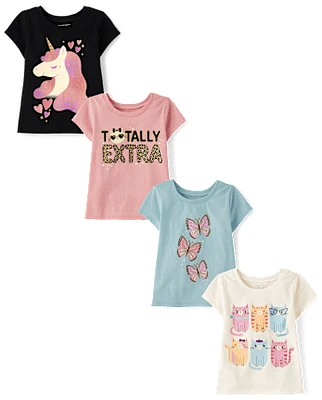 Baby And Toddler Girls Animal Graphic Tee 5-Pack