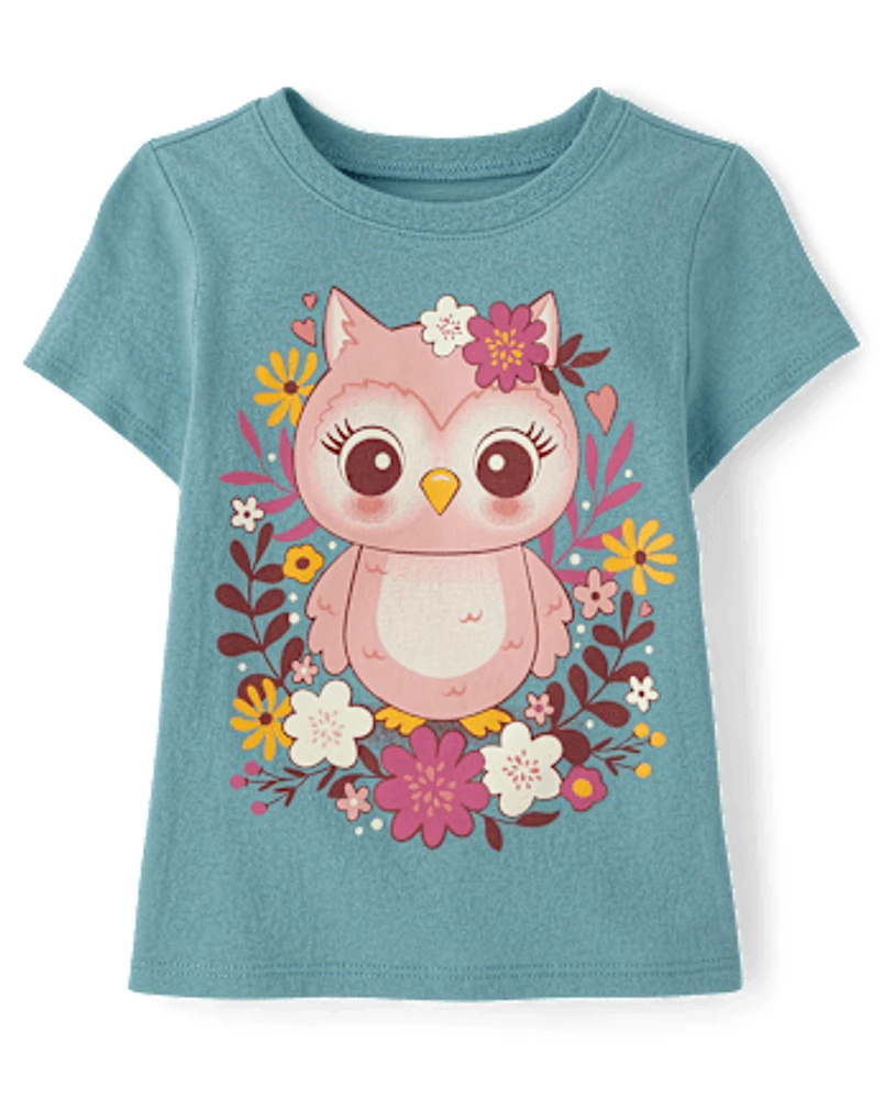Toddler Girls Flower Owl Graphic Tee