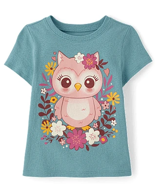 Toddler Girls Flower Owl Graphic Tee