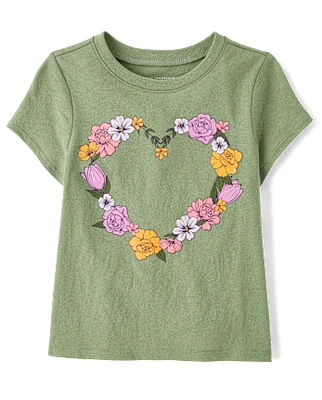 Toddler Girls Floral Heart  Graphic Tee