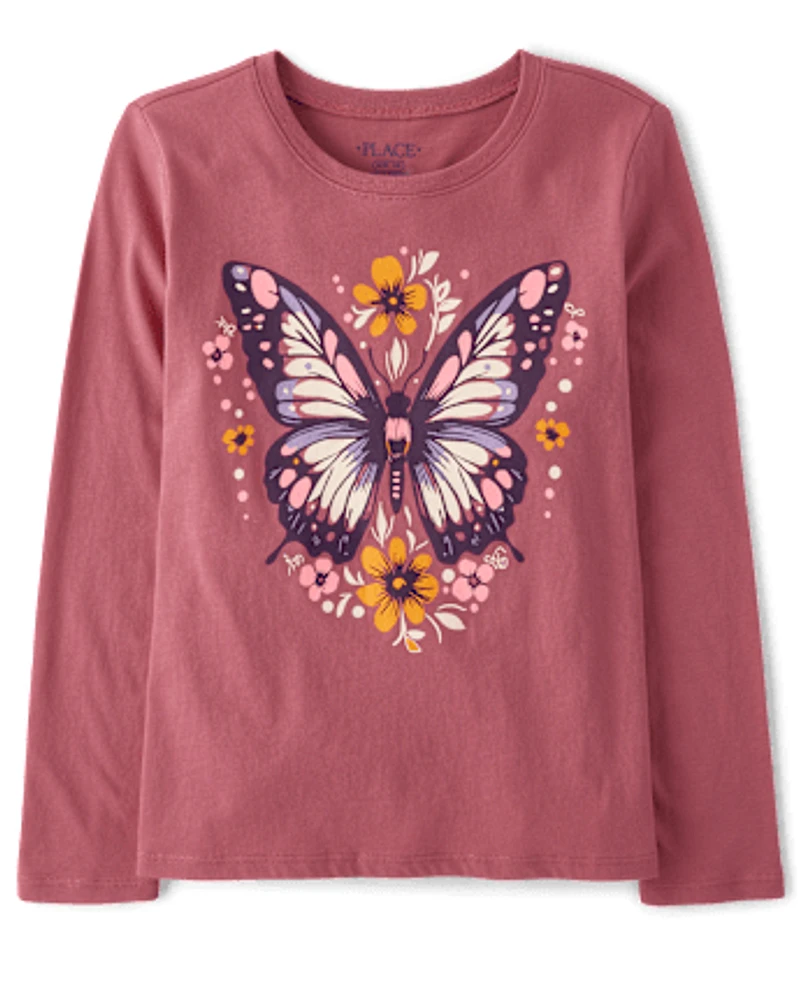 Girls Floral Butterfly Graphic Tee
