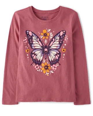 Girls Floral Butterfly Graphic Tee