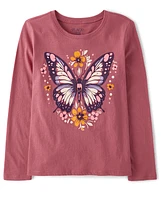 Girls Floral Butterfly Graphic Tee