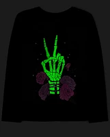 Girls Glow Skeleton Peace Graphic Tee
