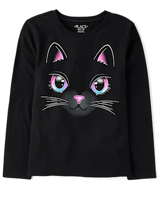 Girls Glow Cat Graphic Tee