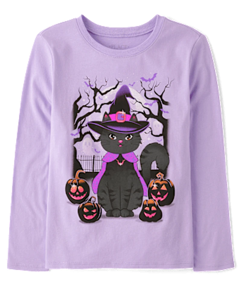Girls Witch Cat Graphic Tee