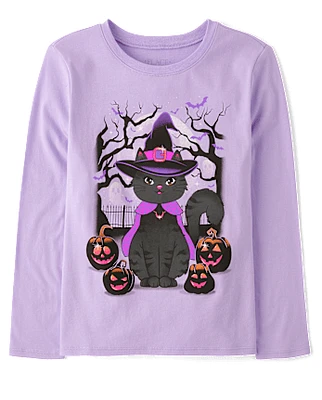 Girls Witch Cat Graphic Tee