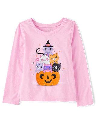Baby And Toddler Girls Pumpkin Cats Graphic Tee