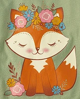 Baby And Toddler Girls Flower Crown Fox Graphic Tee