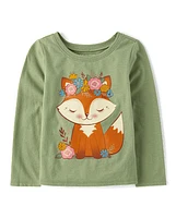 Baby And Toddler Girls Flower Crown Fox Graphic Tee