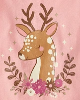 Baby And Toddler Girls Floral Deer Graphic Tee