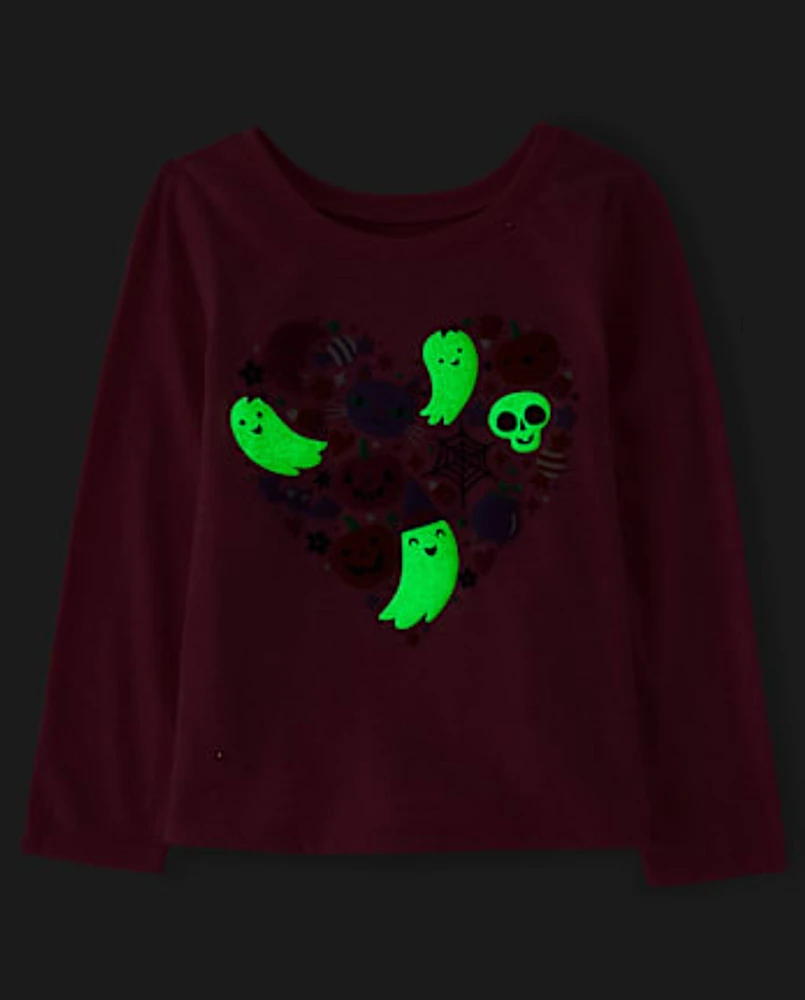 Baby And Toddler Girls Glow Halloween Doodles Graphic Tee