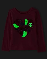 Baby And Toddler Girls Glow Halloween Doodles Graphic Tee