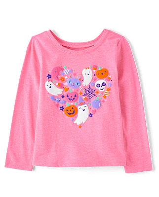 Baby And Toddler Girls Glow Halloween Doodles Graphic Tee