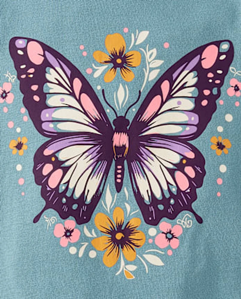 Baby And Toddler Girls Floral Butterfly Graphic Tee