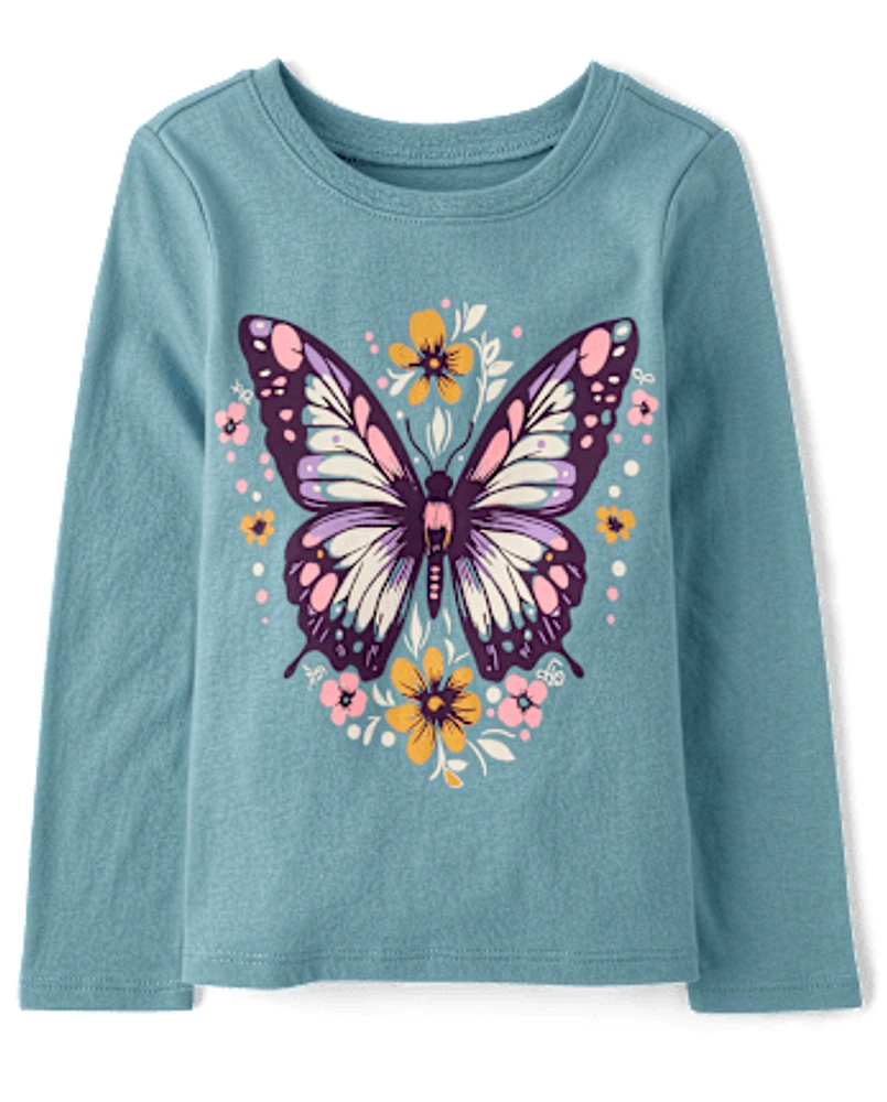 Baby And Toddler Girls Floral Butterfly Graphic Tee