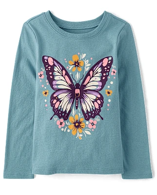 Baby And Toddler Girls Floral Butterfly Graphic Tee