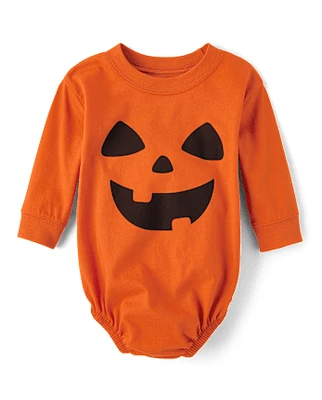 Baby Pumpkin Face Graphic Bubble Bodysuit