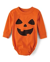 Baby Pumpkin Face Graphic Bubble Bodysuit