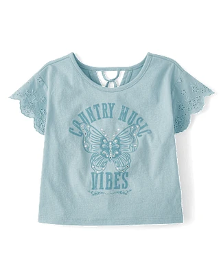 Girls Graphic Eyelet Top