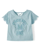 Girls Graphic Eyelet Top
