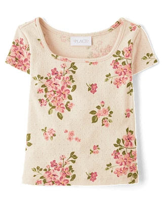 Girls Floral Pointelle Baby Tee