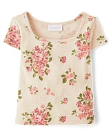 Girls Floral Pointelle Baby Tee