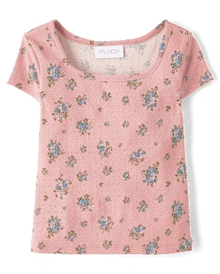 Girls Floral Pointelle Baby Tee