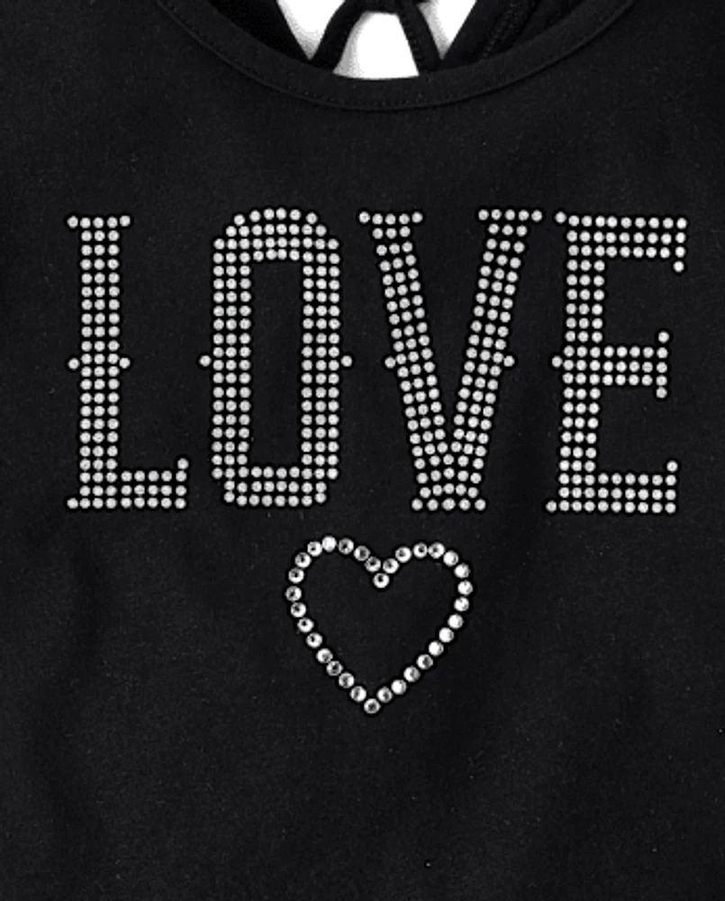 Haut Love à paillettes et strass pour filles