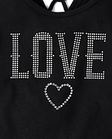 Haut Love à paillettes et strass pour filles