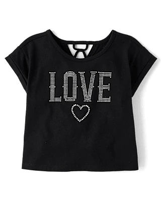 Haut Love à paillettes et strass pour filles
